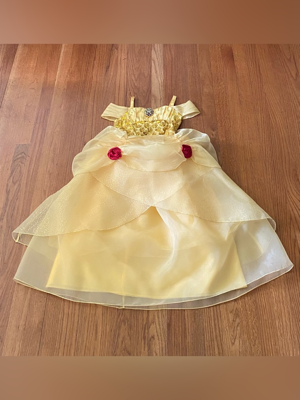 Disney Store Princess Belle Costume with Red Rose Accents